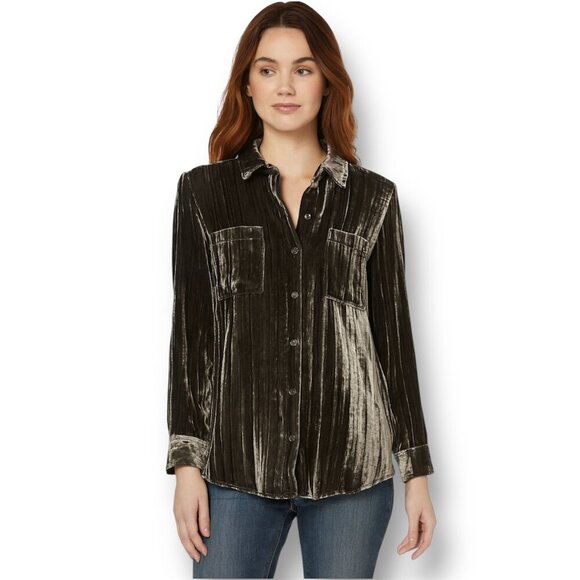 Splendid XS Black Velvet Blouse Button Down Capsule Grunge Whimsigoth Top NWT - Picture 1 of 10